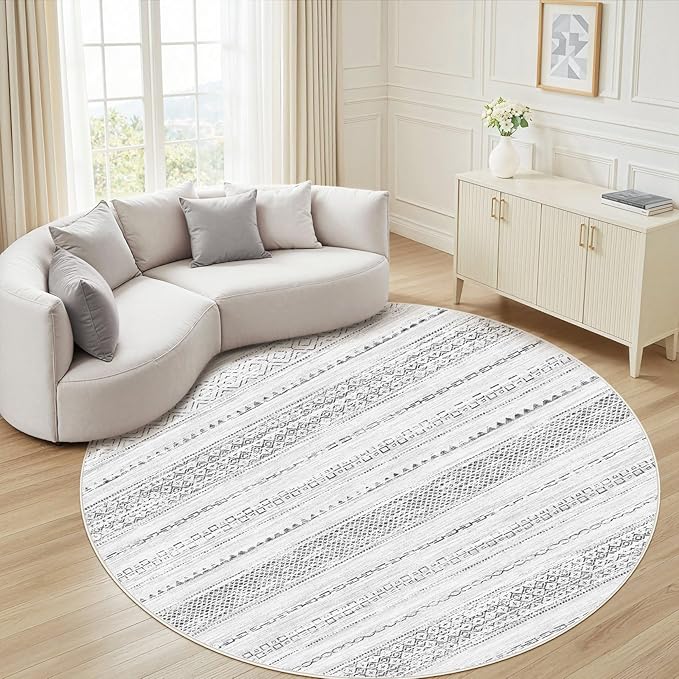 Nakagishi Round Rug Boho Area Rugs: 6x6 Washable Large Circle Neutral Soft - Image 7