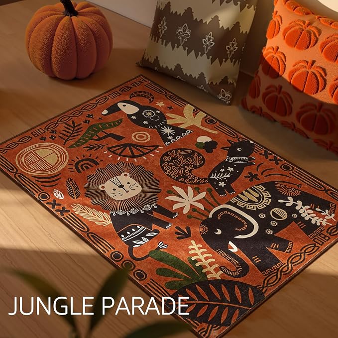 jinchan 2x3 Cute Area Rug Kids Washable Fun Rug Terracotta Boho Jungle Small - Image 2