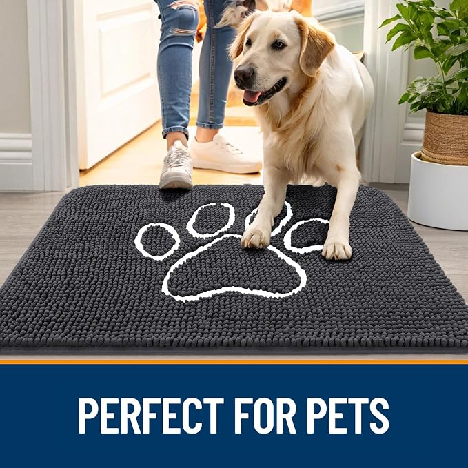 OLANLY Dog Door Mat for Muddy Paws 70x35, Paw Print Design, Absorbs Moisture - Image 6