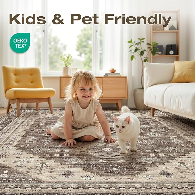7x9 Washable Area Rug, Large Rugs - Image 4