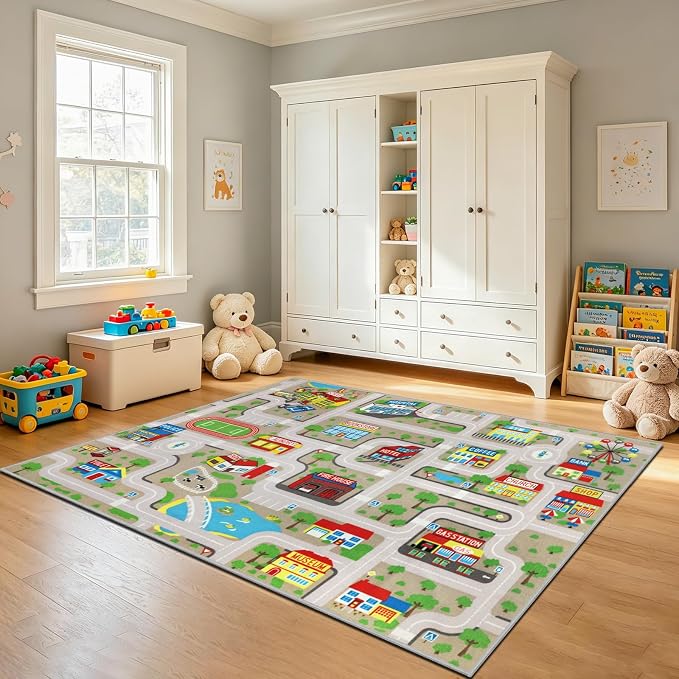 Capslpad Tan Car Road Kid Rug Carpet Playmat - Image 5