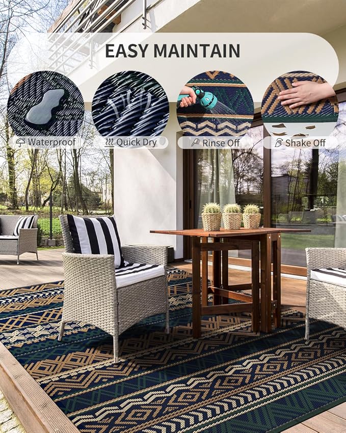 MontVoo Outdoor Rug Carpet Waterproof-Patio Rug Mat 8x10 Reversible RV Outdoor - Image 3