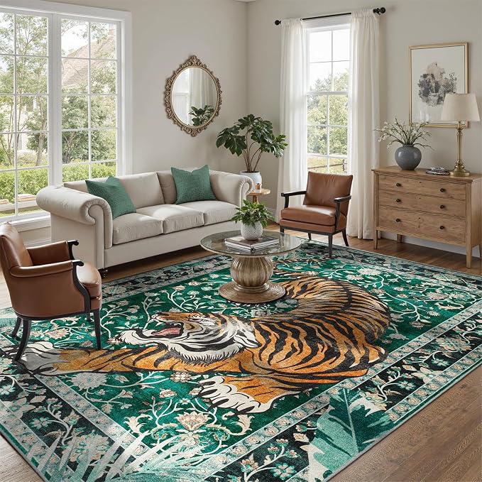 DCX Washable 6x9 Tiger Area Rug, Soft Low Pile Carpet, Kid & Pet Friendly - Image 5