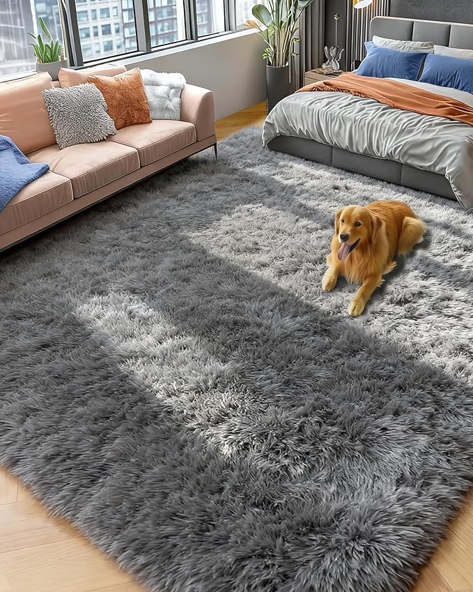 PAGISOFE Grey Fluffy Rugs for Bedroom 4x6 Area Rug Shag Rug for Kids Room Furry by PAGISOFE