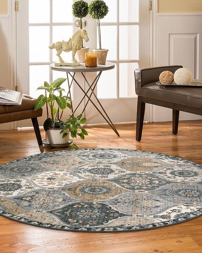 Lahome Moroccan Washable Round Area Rug, Soft Vintage Round Rug 3ft, Distress - Image 5