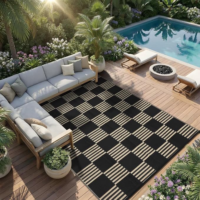 Garvee Waterproof Outdoor Rug 10x20, Checkered Foldable Plastic Straw Patio - Image 7