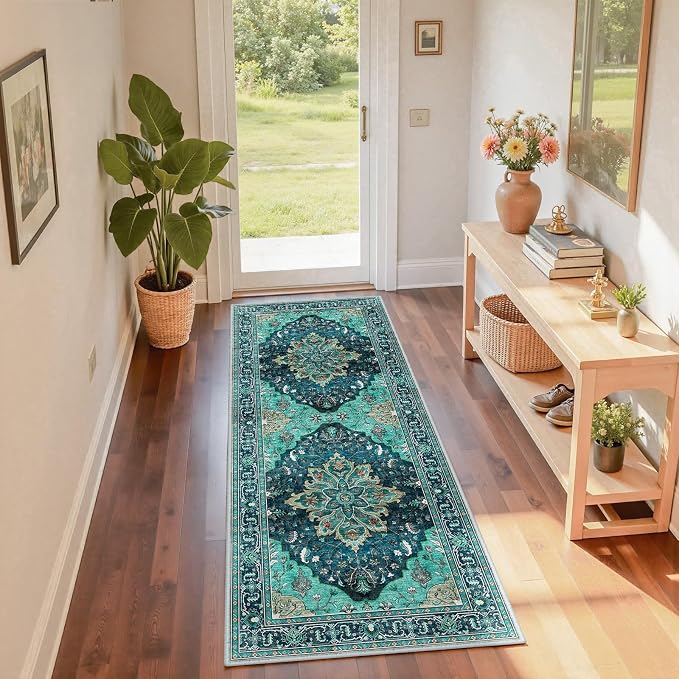 RELEANY Area Rugs Runner 2'x6' Washable Non-Slip, Floral Vintage Distress by RELEANY