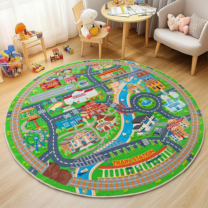 Car Rug Play Mat for Kids Toy Cars, Road Traffic Playmat for Kid Bedroom by PlumlikHomeDecor
