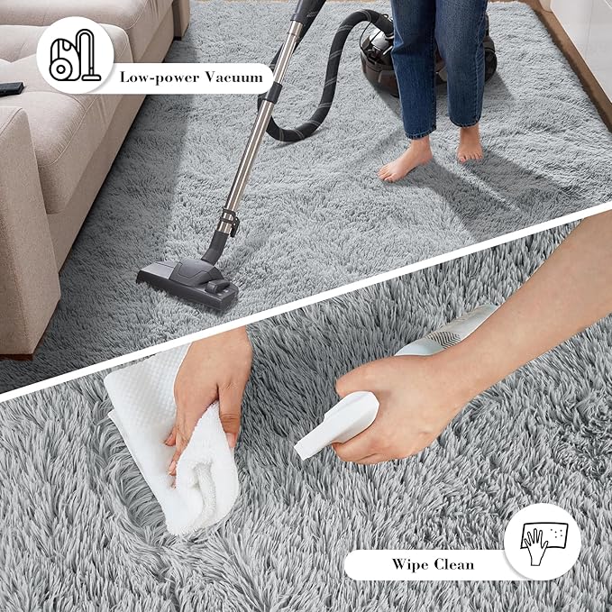 Fluffy Rug Shag Area Rug, Light Grey 4x6 Area Rugs - Image 6