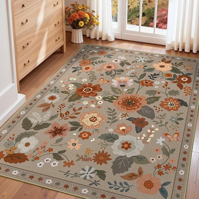 RELEANY Floral 5x7 Area Rugs Washable Print Boho Cute Carpet Non Slip Flower - Image 9