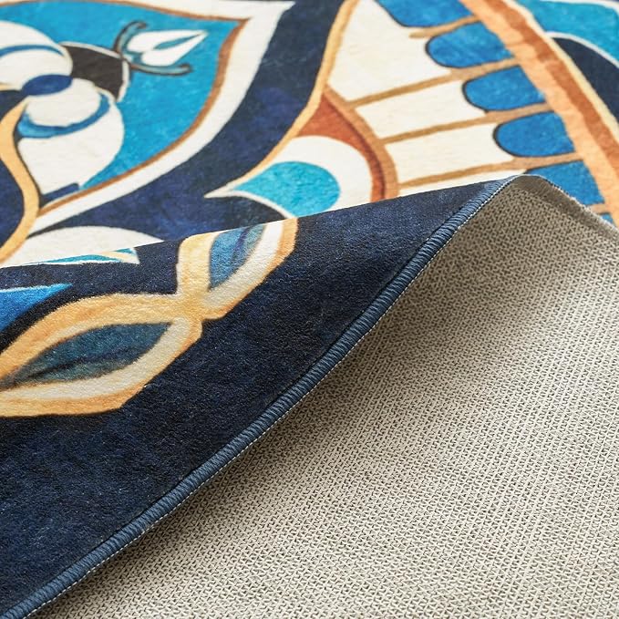 jinchan Mandala Round Rug 5ft Blue Boho Washable Rug Moroccan 5' Round Modern - Image 7
