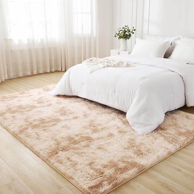 Litanika 6x9 Shag Area Rug for Living Room Bedroom, Tie-Dyed Beige High Pile - Image 3