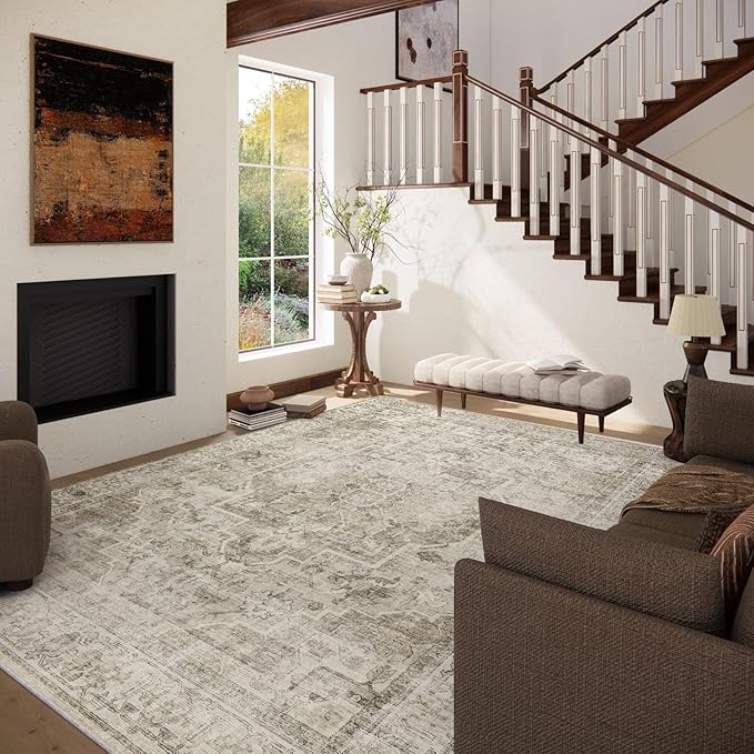 Washable Area Rugs for Living Room: 9x12 Bedroom Area Rugs Boho Vintage Rugs - Image 2