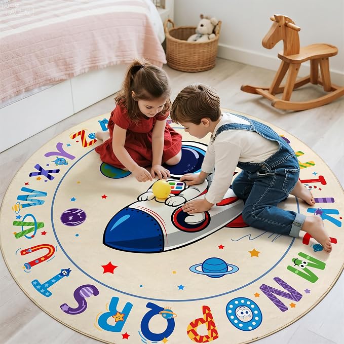 ABC Kids Alphabet Round Rug 6ft – Washable Soft Circle Nursery Rug, Non-Slip - Image 3