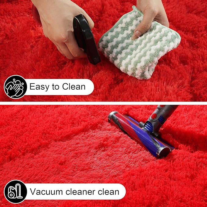 Red Rugs for Bedroom, 3x5 Fluffy Area Rugs for Living Room, Small Fuzzy Shag - Image 4