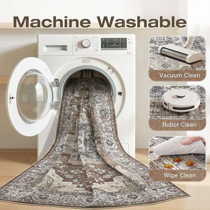 7x9 Area Rugs Living Room: Washable Vintage Rug Large Non-Slip Stain Resistant - Image 2