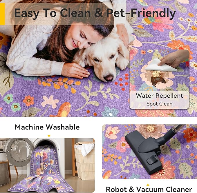 RELEANY Floral 2x6 Area Rugs Washable Print Boho Cute Carpet Non Slip Flower - Image 5