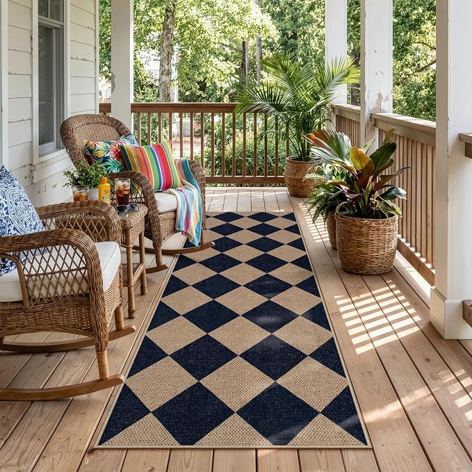Lahome Colette Checkered Easy Jute Runner Rug, 2x6 Kitchen Mats by Lahome