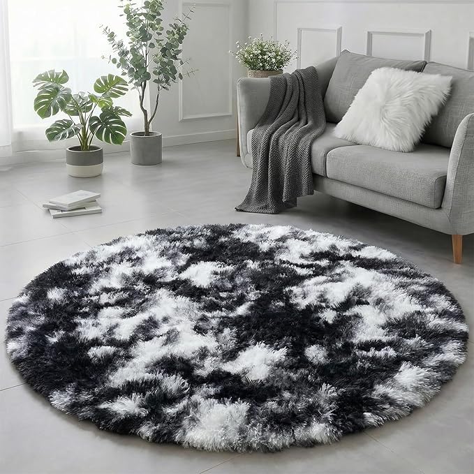 Amdrebio Black White Grey Circle Rug 6Ft Round Area Rugs - Image 4