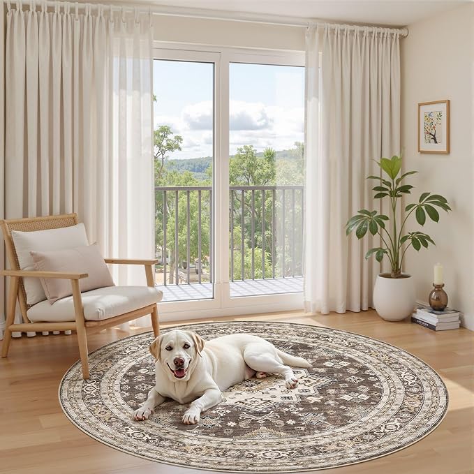 6ft Round Vintage Living Room Area Rug - Image 7