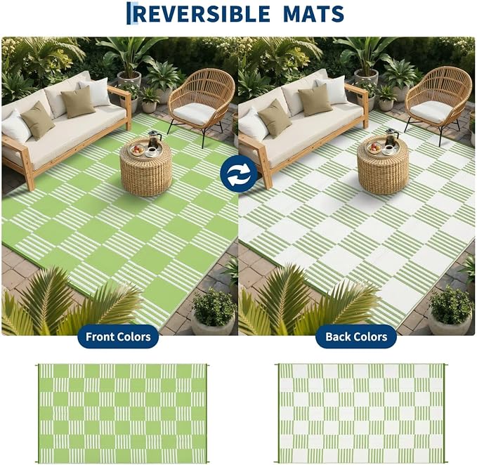 Garvee Waterproof Outdoor Rug 6x9, Checkered Foldable Plastic Straw Patio - Image 3