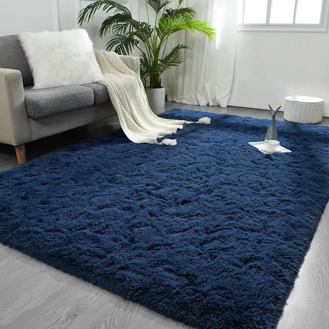 FlyDOIT Large Area Rugs for Living Room, 4x6 Feet Navy Blue Shaggy Rug Fluffy by FlyDOIT