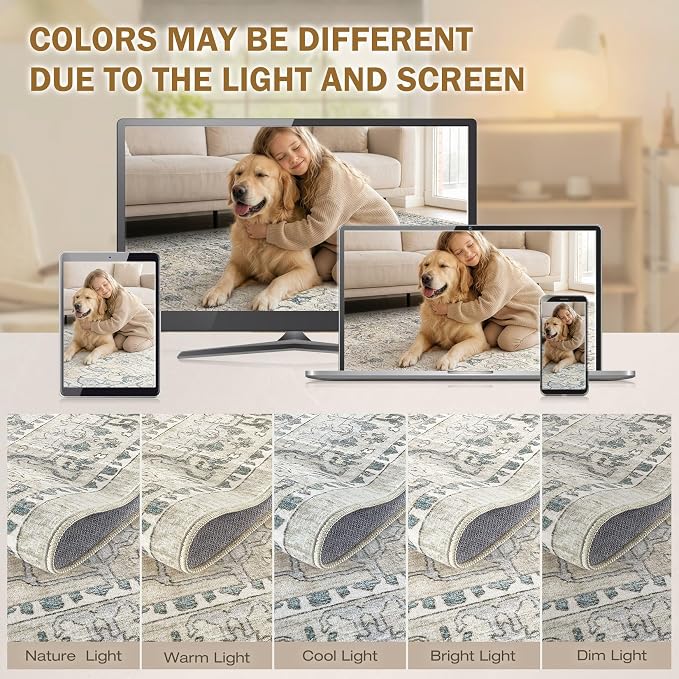 cotiled 7x9 Area Rug Machine Washable Vintage Carpet - Image 8