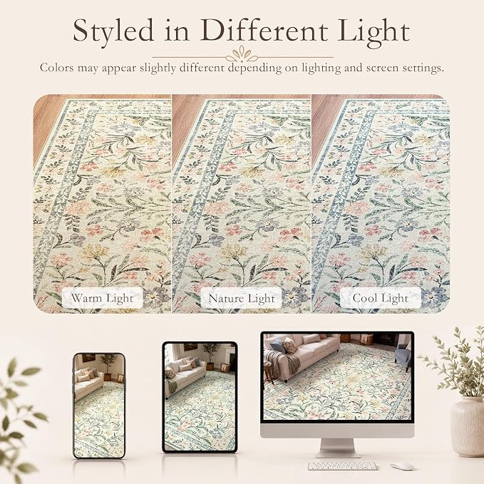 Wonnitar Boho Floral Washable Rugs 5x7, Soft Area Rugs - Image 9