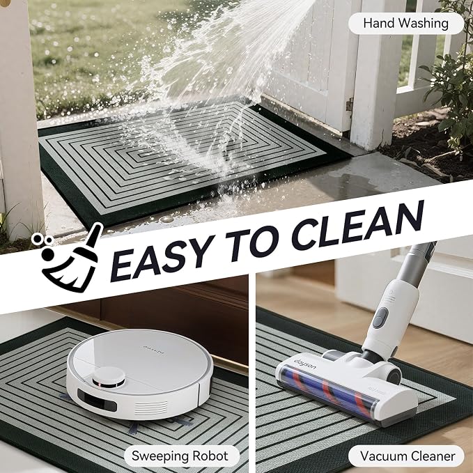Front Door Mat 17''x30'', Absorbent Dirt Resist Washable Non Slip Low-Profile - Image 5