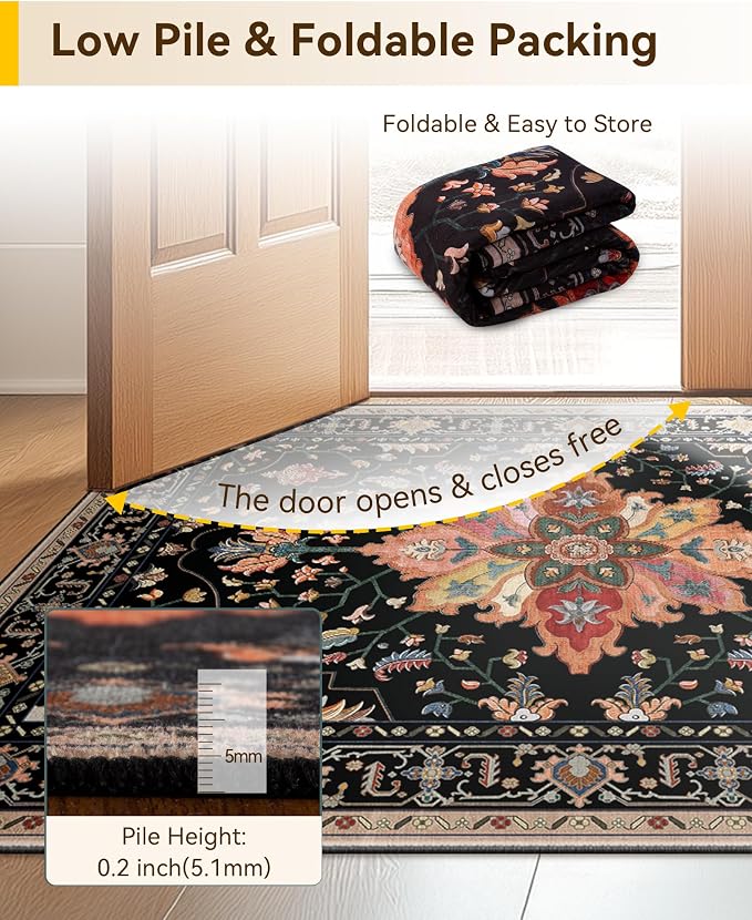 RELEANY Area Rugs Small 2'6"x4' Washable Non-Slip, Floral Vintage Distress - Image 5