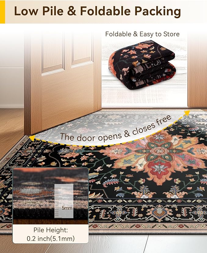 RELEANY Area Rugs 4'x6' Washable Non-Slip, Floral Vintage Distress Medallion - Image 6