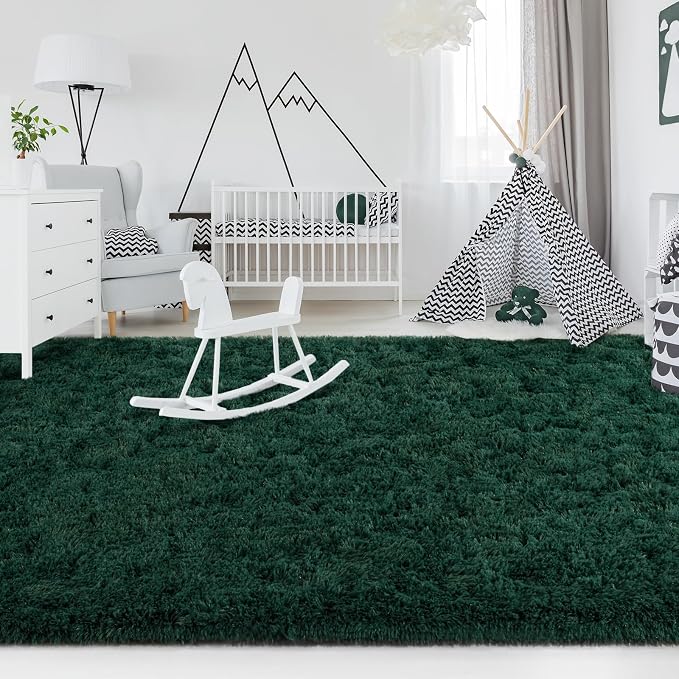 FlyDOIT Large Area Rugs for Living Room, 5x8 Feet Deep-Green Shaggy Rug Fluffy - Image 4