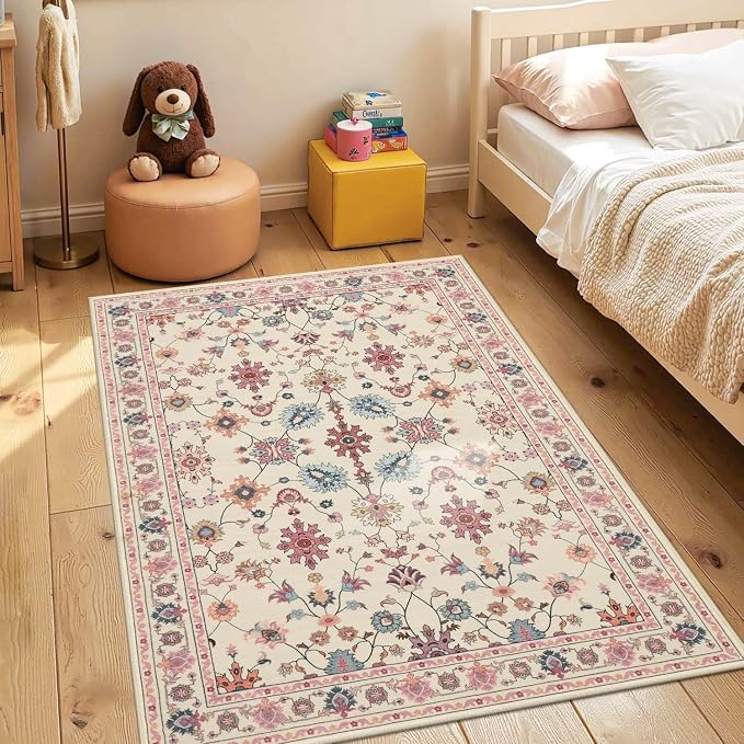 Rugxara Floral Entryway Rug, 3x5 Washable Area Rug, Non Slip Low Pile Small - Image 2