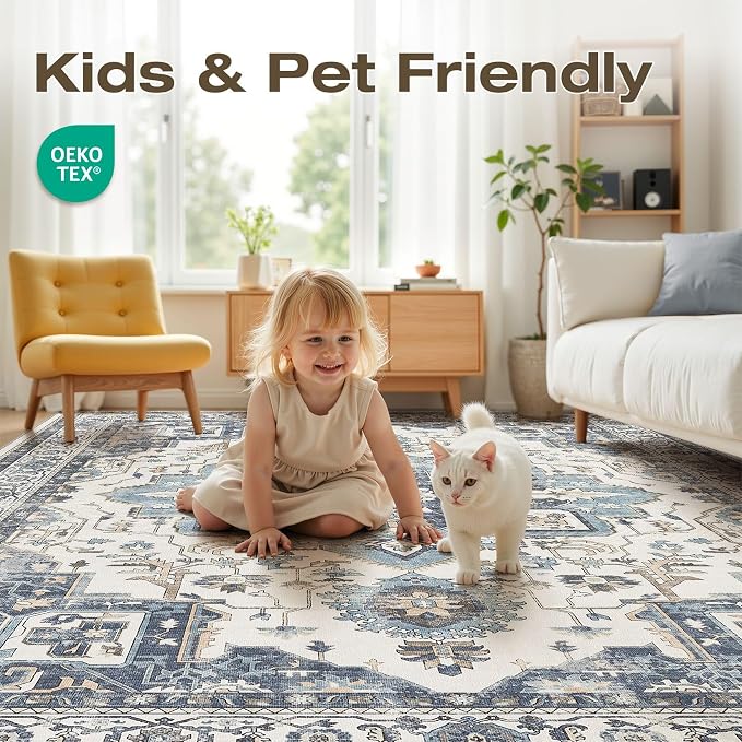 5x7 Washable Area Rugs for Living Room, Large Rug Non Slip Backing Vintage - Image 7