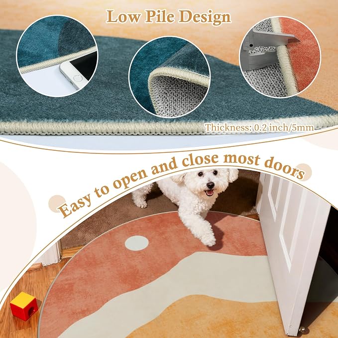 6 ft Abstract Round Rugs for Bedroom, Washable Non-Slip Circle Rug, Soft - Image 2