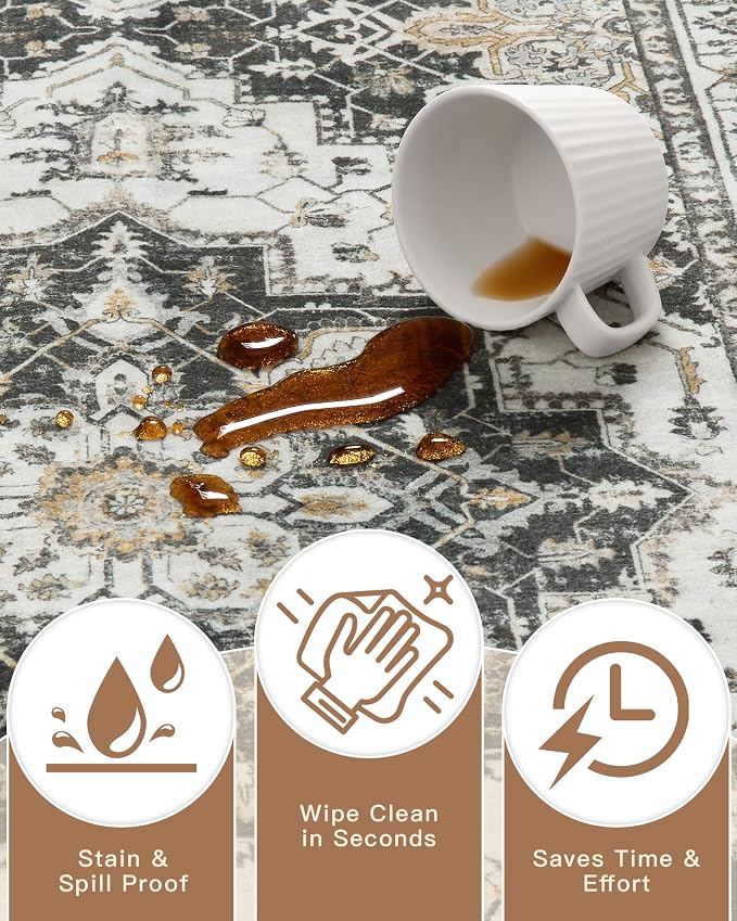 Madane Washable Area Rug 2x4, Small Entryway Rug Non-Slip Vintage Door Mat - Image 7