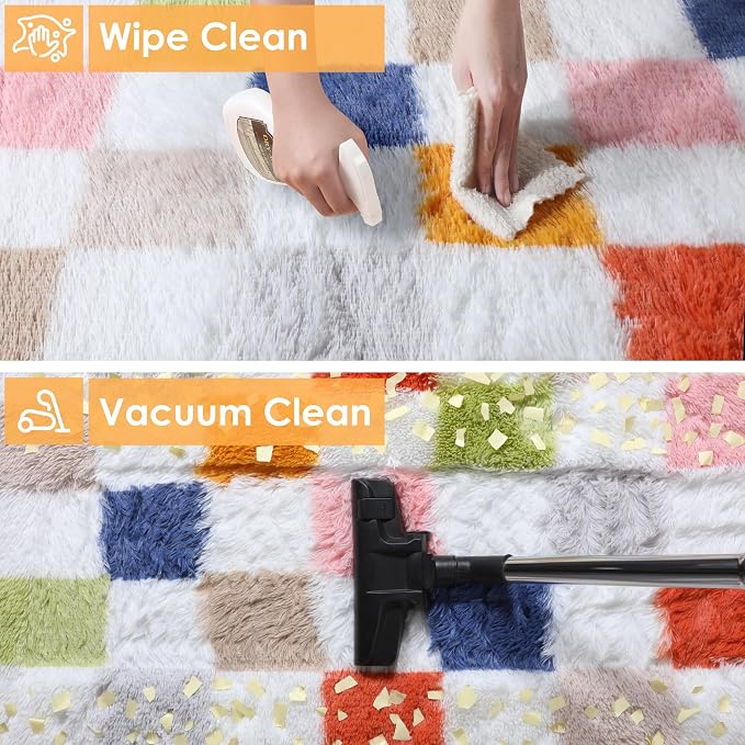 KICMOR Large Area Rugs 8x10 for Living Room, Fluffy Soft Rainbow Checkered Shag - Image 6