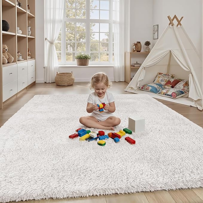 Area Rug for Living Room Bedroom: 4x6 White Soft Fluffy Shag Upgrade Non-Slip - Image 4