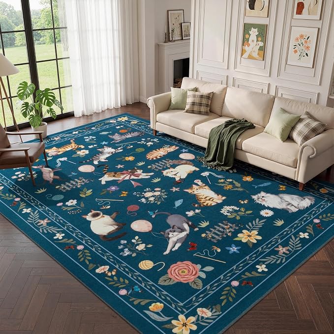 Unirea 9x12 Dark Blue Cat Area Rug - Image 9