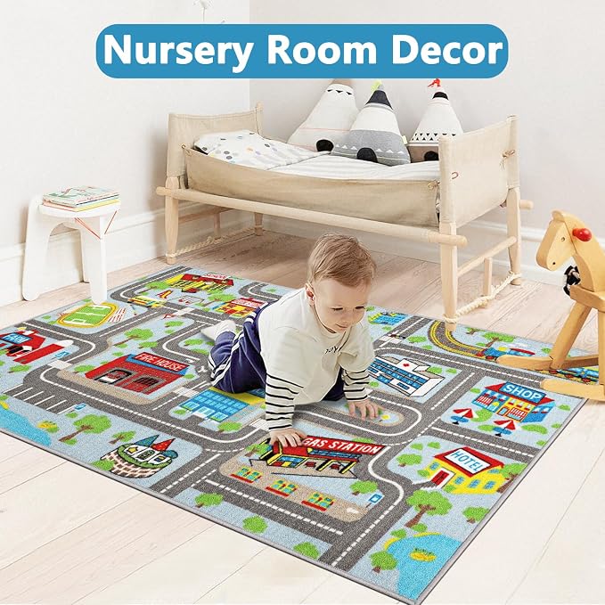 Capslpad Kids Rug Educational Play Rug 5.2'x3.3' Traffic Road Kids Play Car Mat - Image 7