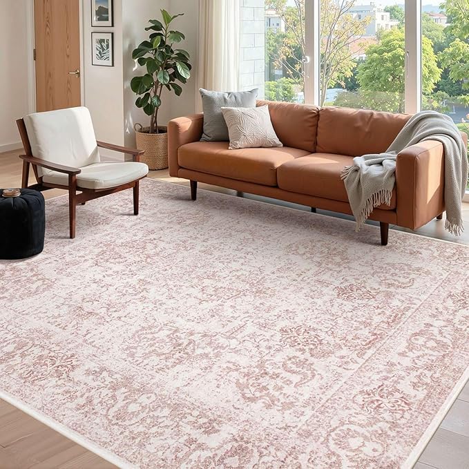 Rugxara 5x7 Washable Area Rug for Living Room & Bedroom, Large Light Pink Rugs - Image 3