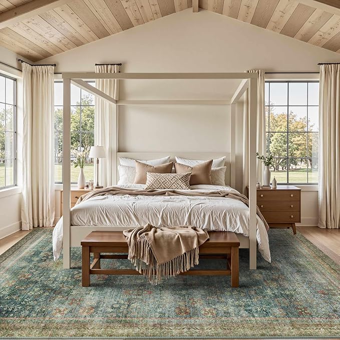 Latte&Fog 8x10 Area Rugs for Living Room, Large Vintage Green Washable Rug - Image 5