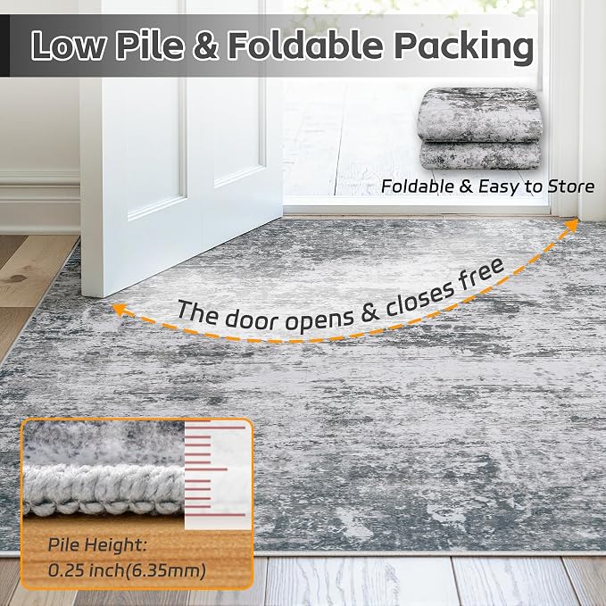 Area Rug 9x12 Living Room Rug Washable: No-Slip Abstract Soft Thin Large Gray - Image 7
