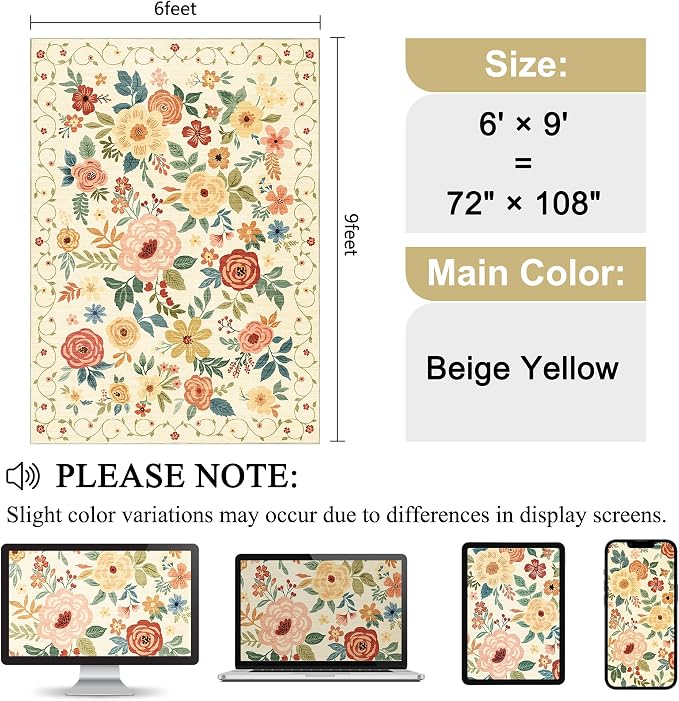 DUKINO 6x9 Area Rug, Floral Rugs - Image 2
