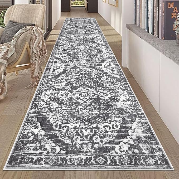 HEBE Hallway Runner Rug 2'8''x12' Washable Vintage Distressed Area Rugs Non by HEBE