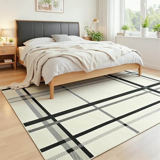 Terrug Plaid Area Rug for Living Room, Soft Low Pile Stain Resistance Abstract - Image 3