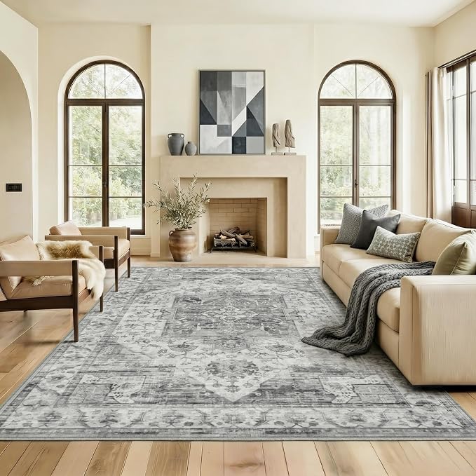 10x14 Area Rug for Living Room-Vintage Farmhouse Boho Floral Washable Stain by Unknown