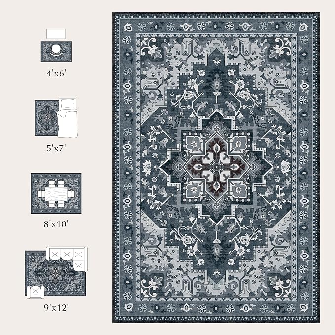 Rugflix 3x5 Area Rugs Machine Washable, Dark Navy Blue Carpet - Image 8