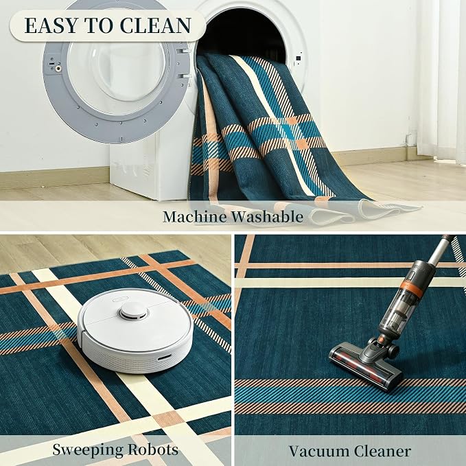 Terrug Plaid Area Rug for Entryway, Soft Low Pile Abstract Carpet for Home - Image 5