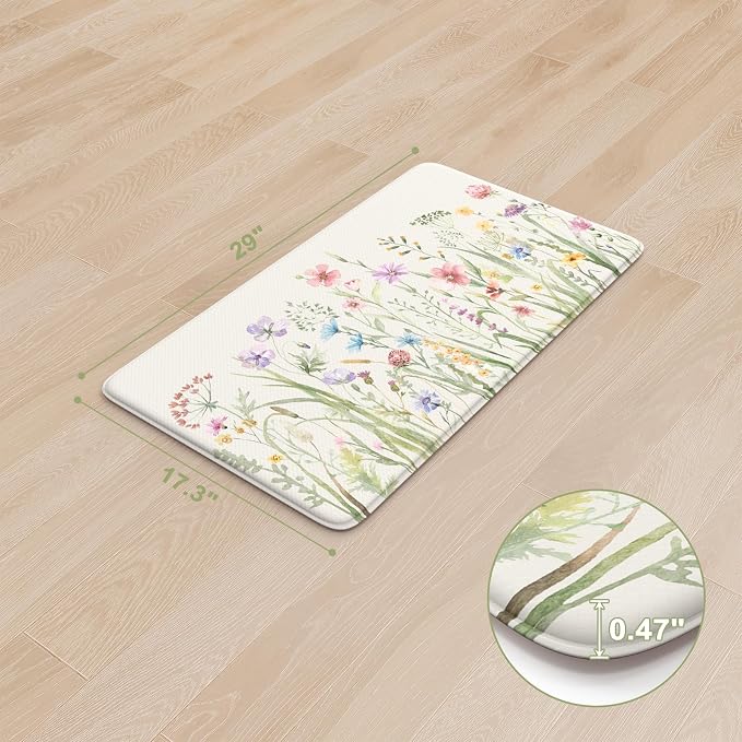 KIMODE Anti Fatigue Kitchen Mat 17.3"x29", Boho Floral Kitchen Floor Mats Non - Image 4